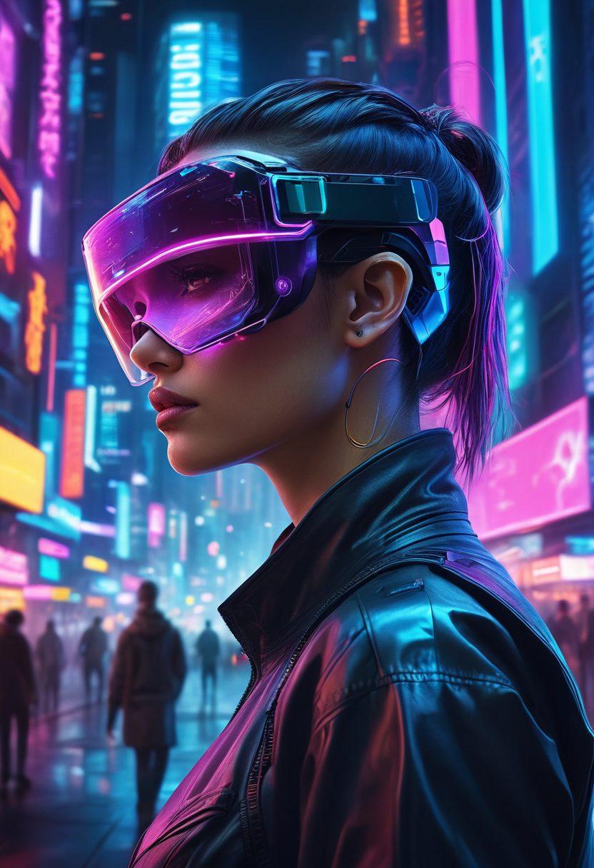 A captivating illustration of a digital landscape, showcasing a futuristic city with vibrant neon lights and floating holographic interfaces. Include diverse individuals interacting with innovative technology, symbolizing enhanced online experiences. Incorporate elements like virtual reality headsets and interactive holograms to emphasize connectivity and exploration. The atmosphere should be alive with energy, reflecting creativity and advancement in technology. cyberpunk. vibrant colors. 3D.